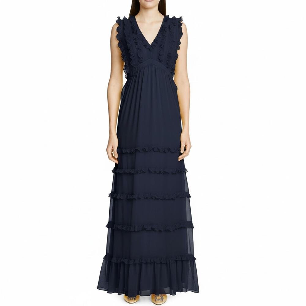 Badgley Mischka Sleeveless Ruffle Gown